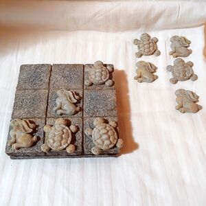 Stone Tic-Tac-Toe Set with Turtles and Rabbits 6x6